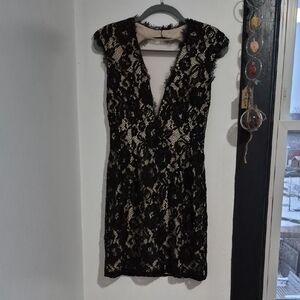 Aidan Mattox Black and Cream Lace Backless Dress